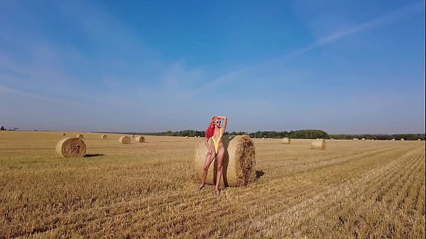 Yellow slingshot bikini on the field